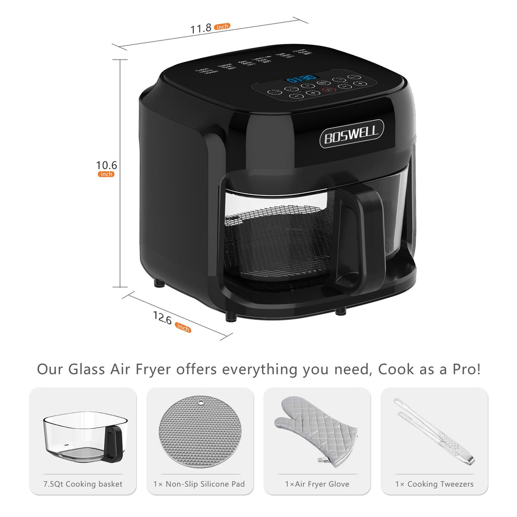 Glass Air Fryer with Transparent Bowl