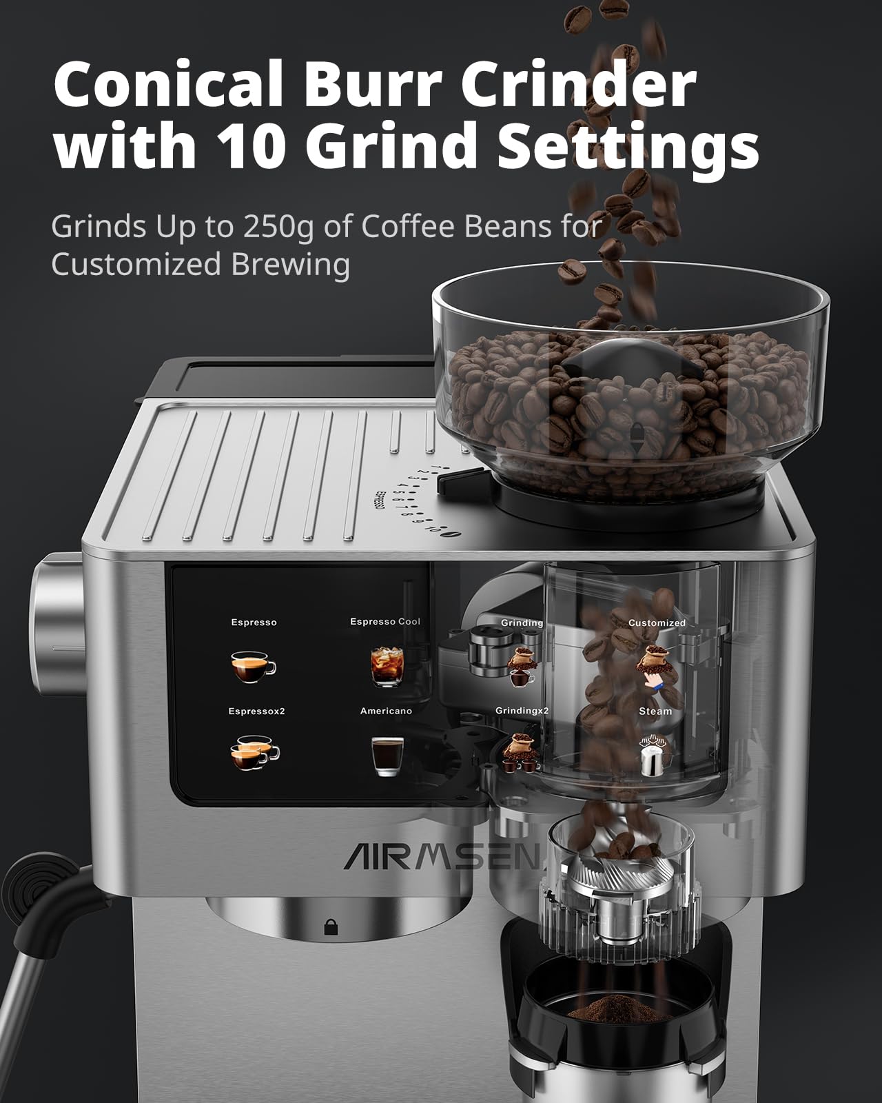 20 Bar Espresso Machine with Burr Grinder & Milk Frother
