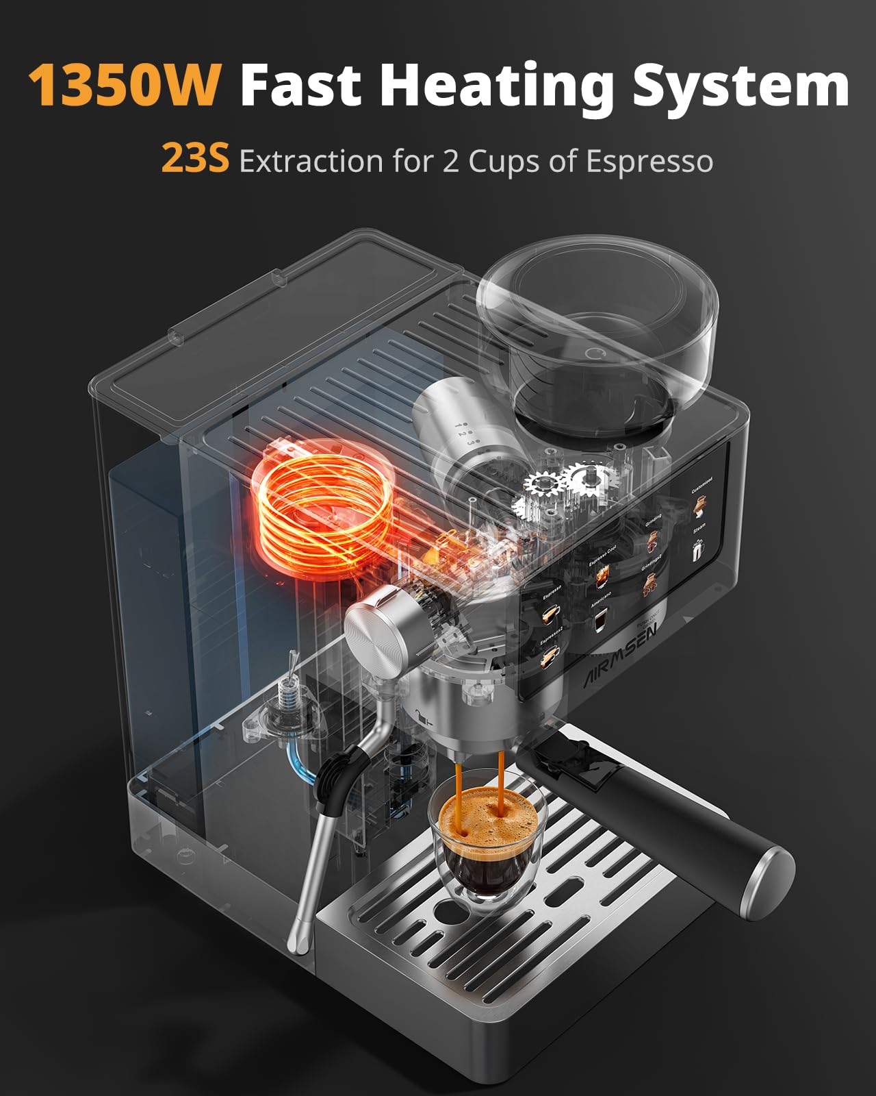 20 Bar Espresso Machine with Burr Grinder & Milk Frother