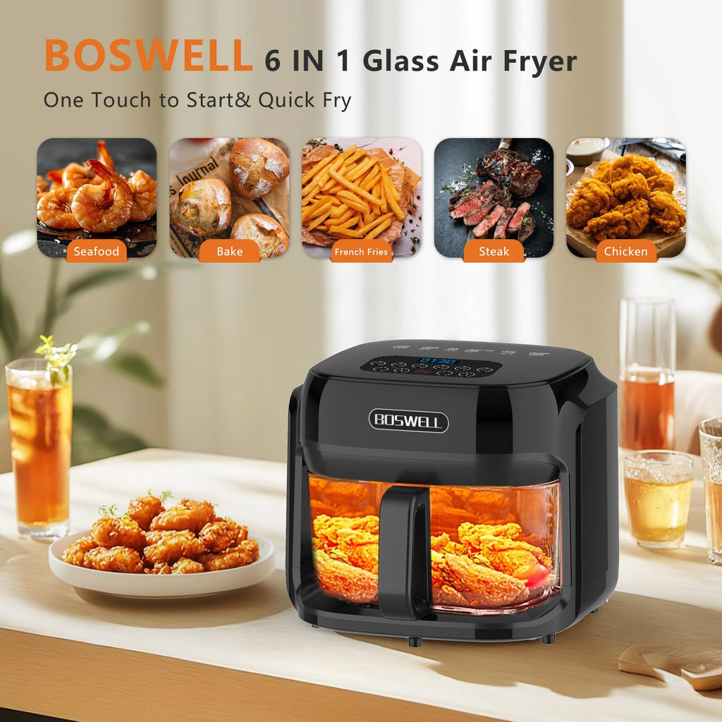 Glass Air Fryer with Transparent Bowl