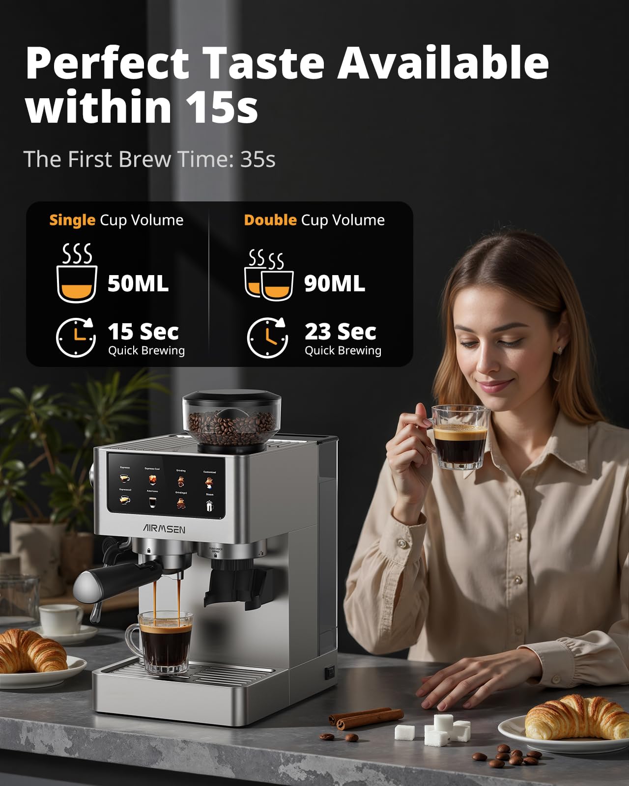 20 Bar Espresso Machine with Burr Grinder & Milk Frother