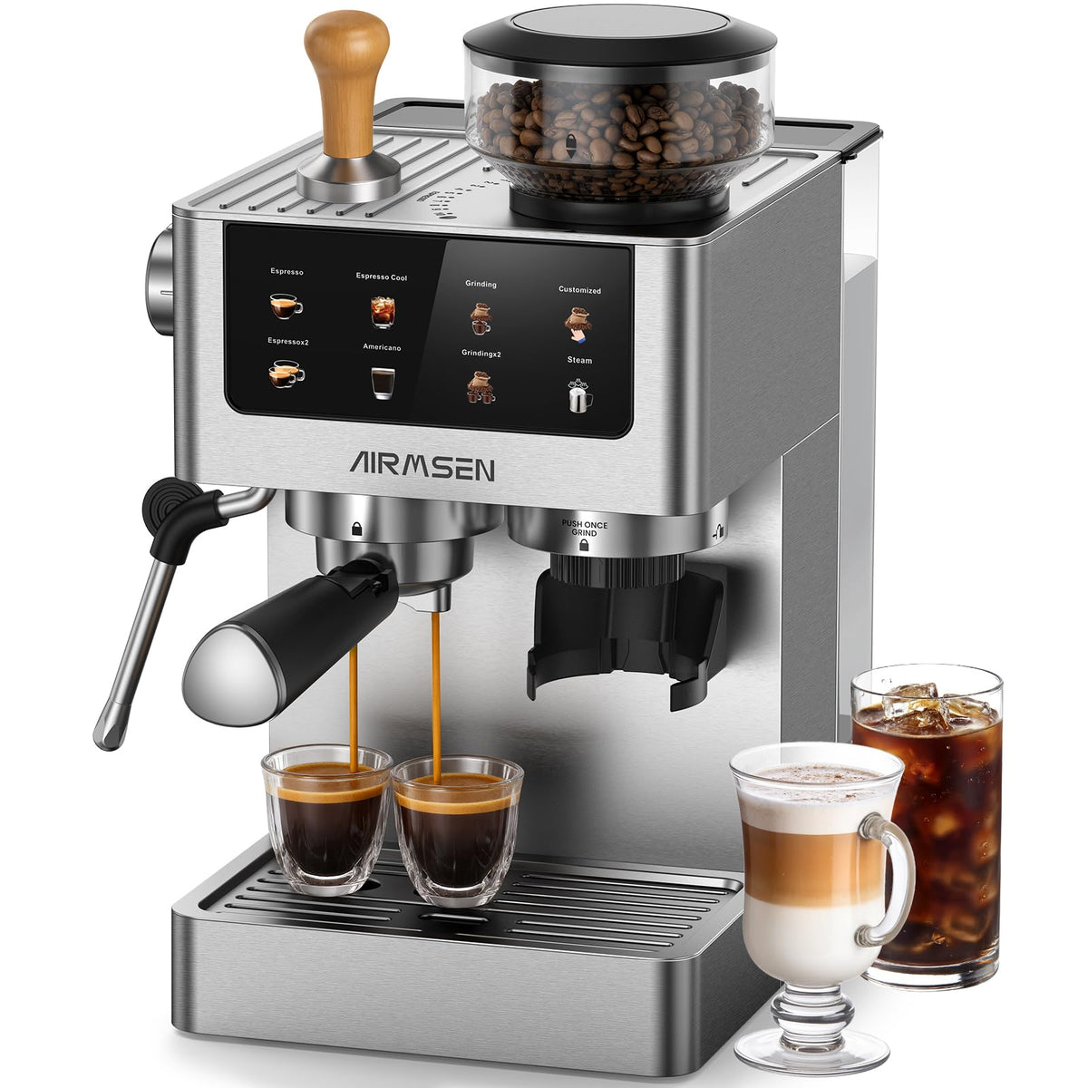 20 Bar Espresso Machine with Burr Grinder & Milk Frother