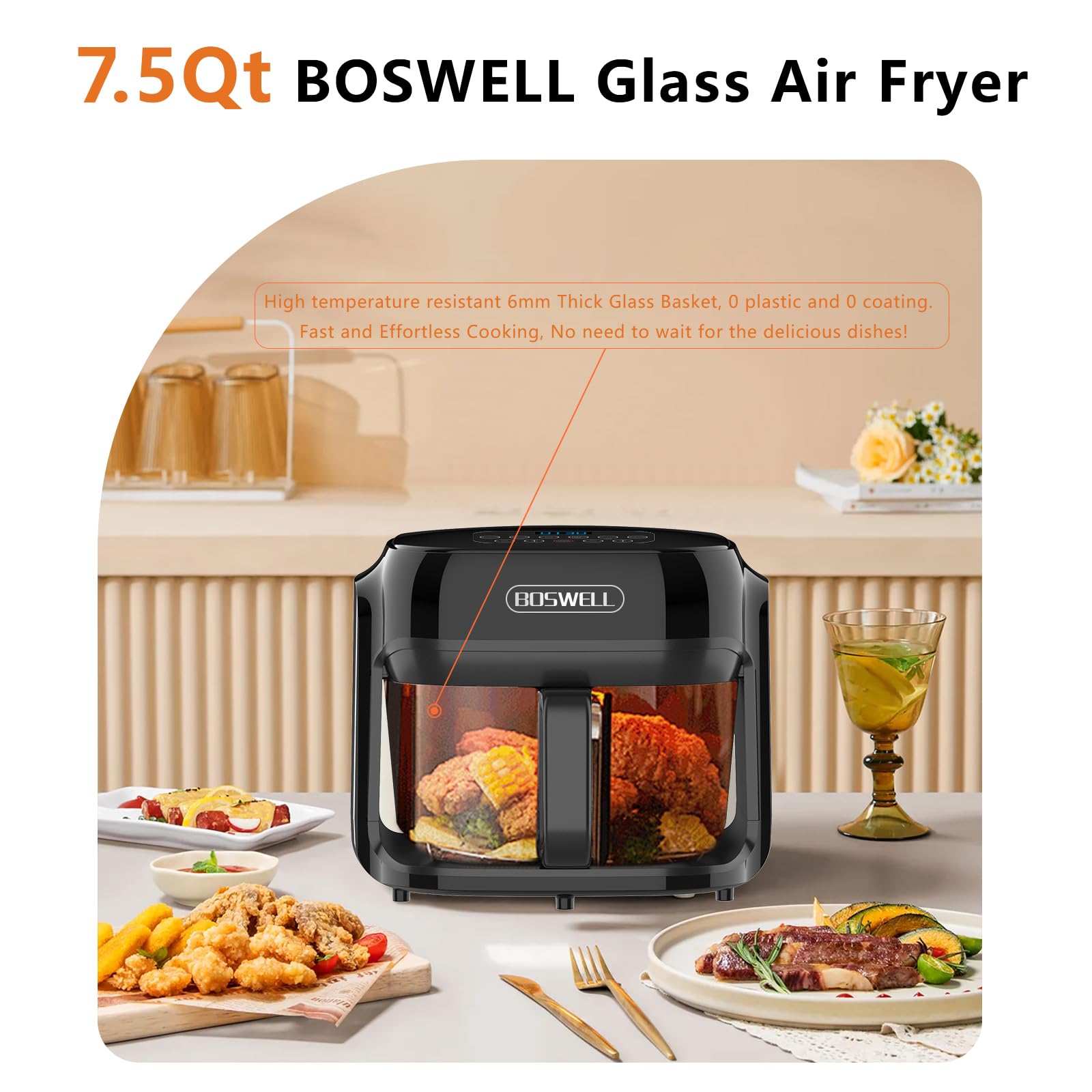 Glass Air Fryer with Transparent Bowl
