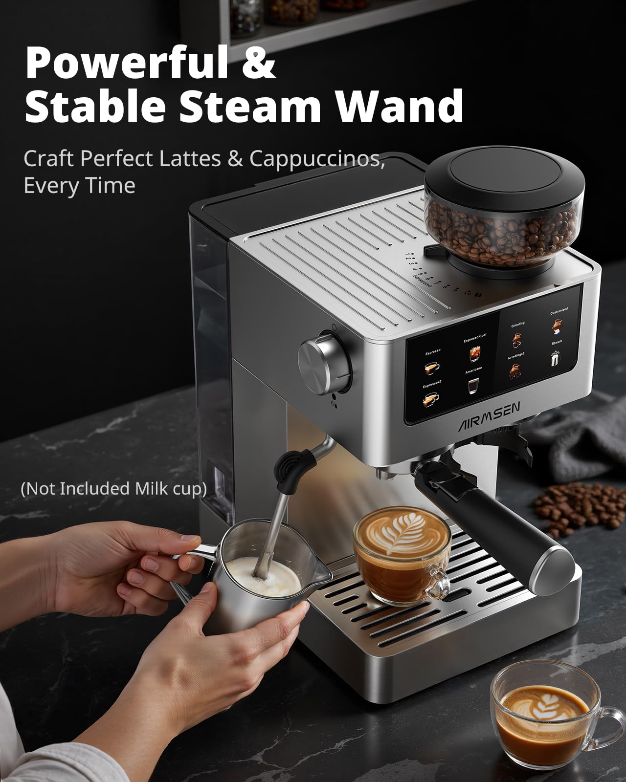20 Bar Espresso Machine with Burr Grinder & Milk Frother