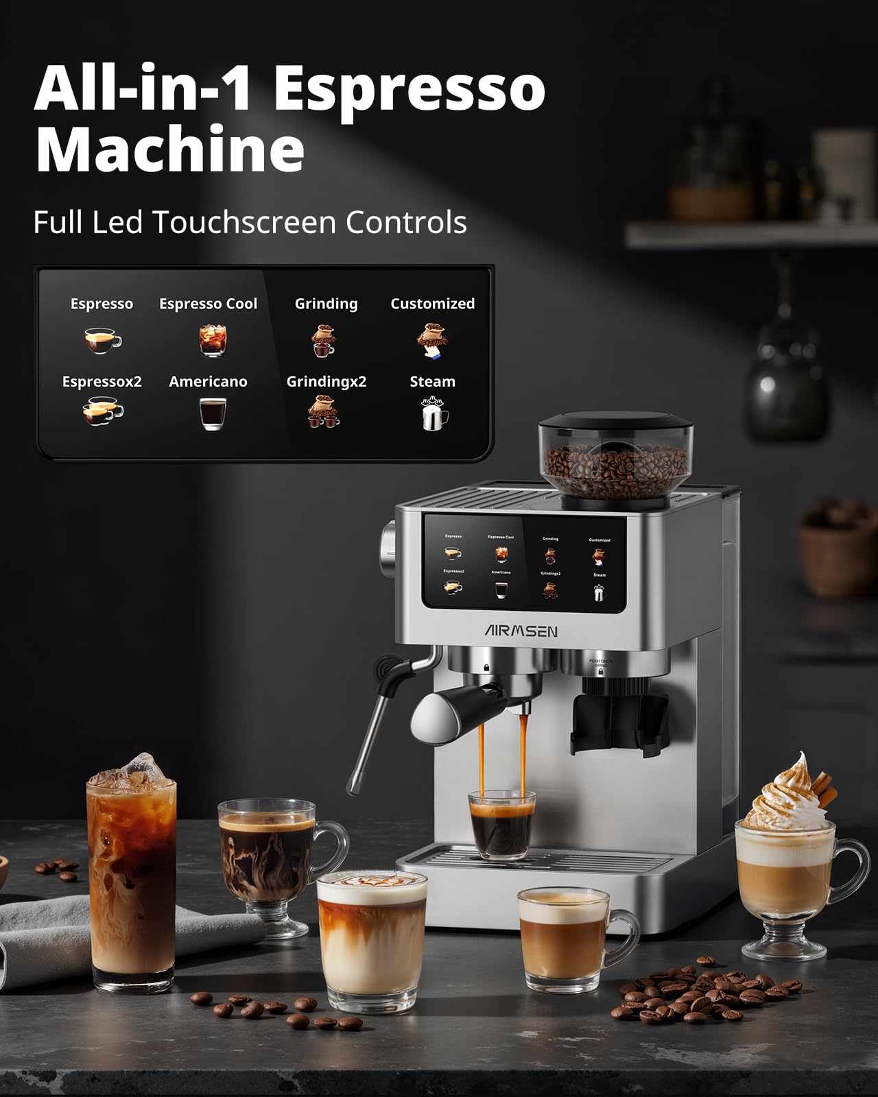 20 Bar Espresso Machine with Burr Grinder & Milk Frother