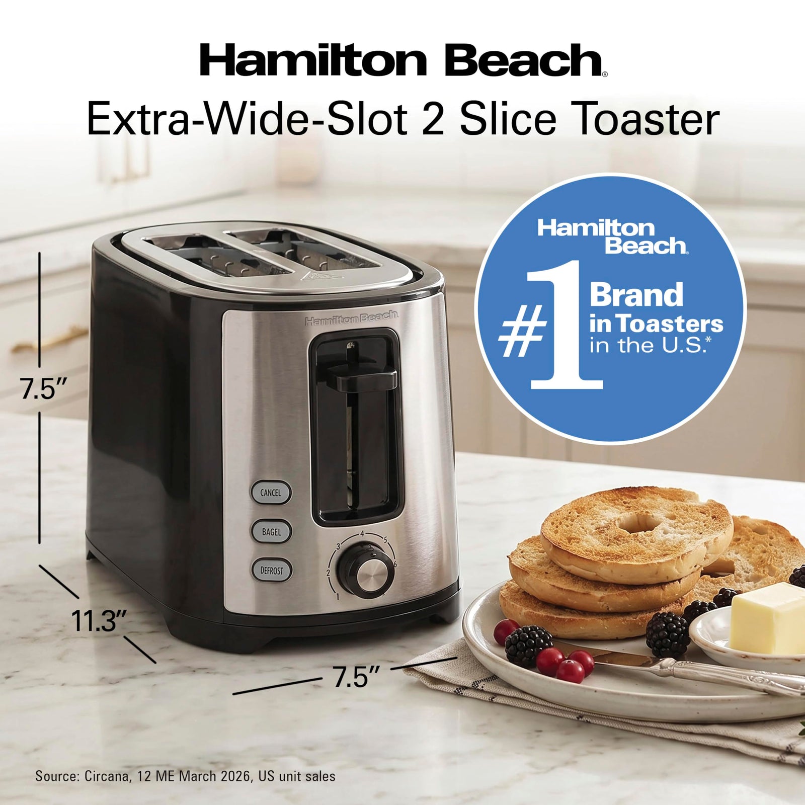 2 Slice Wide Slot Toaster with Bagel Setting