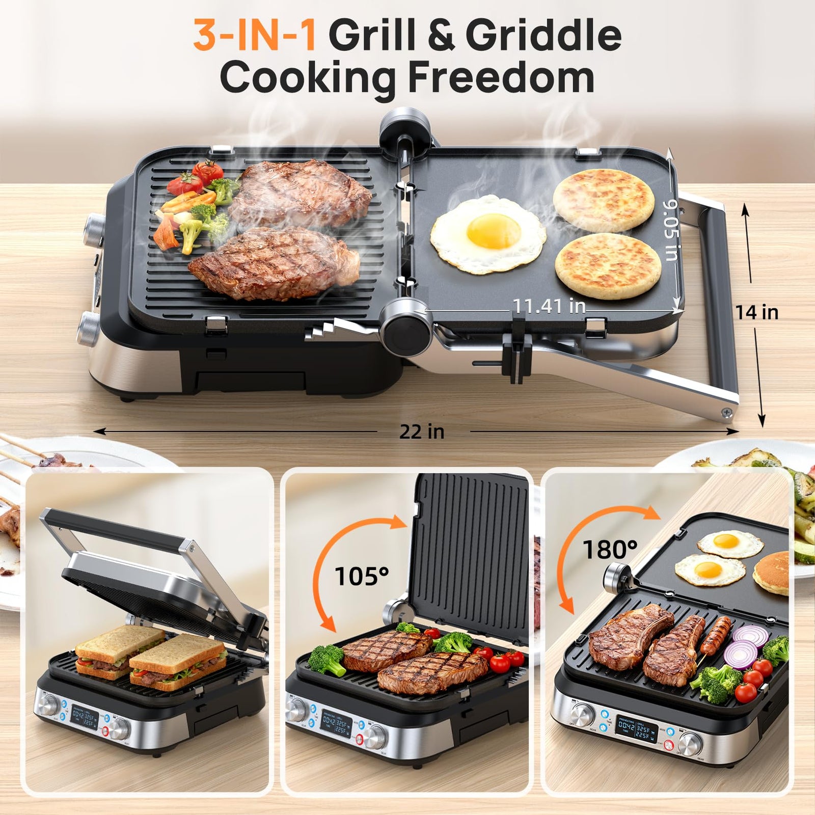 6-in-1 Electric Grill & Griddle 14"