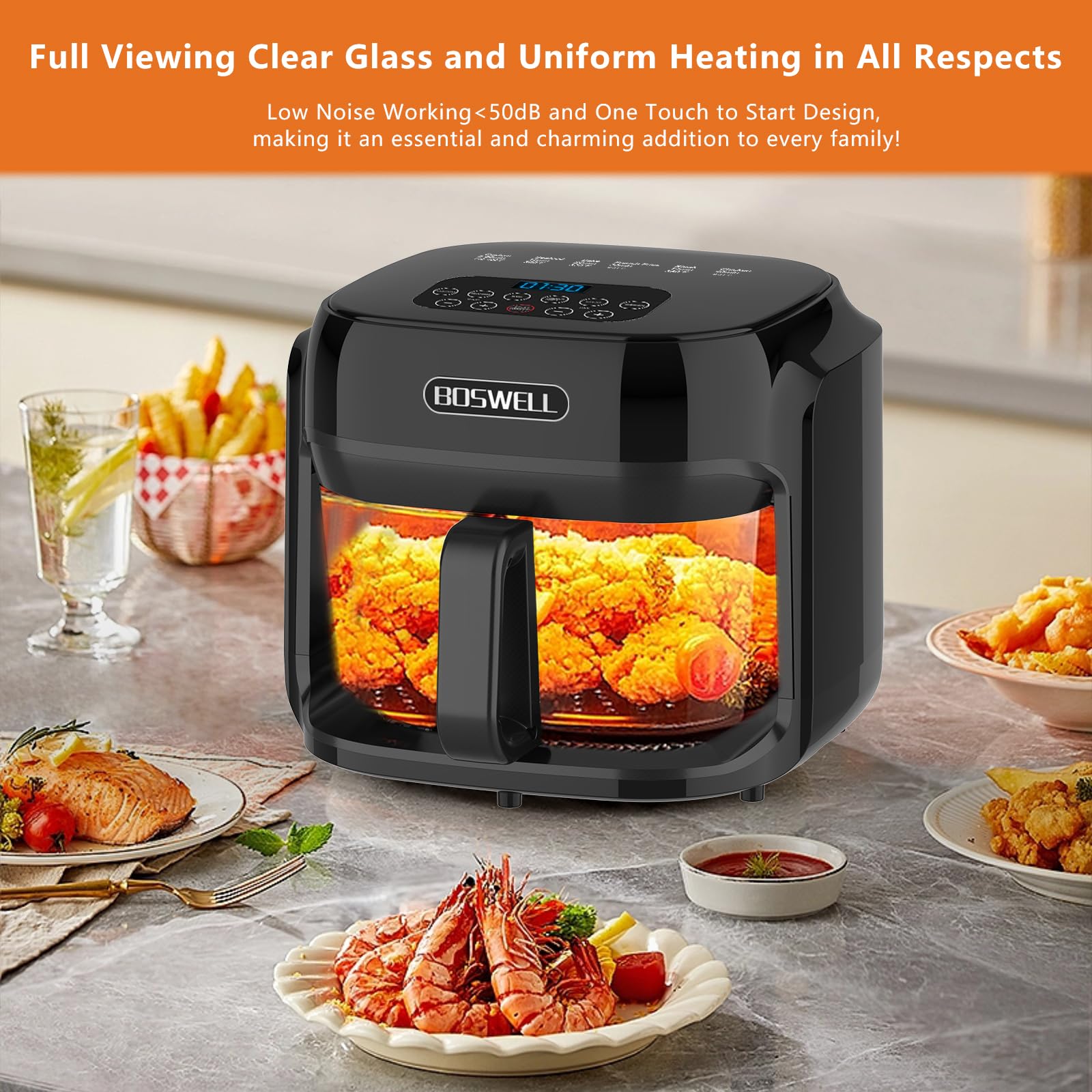 Glass Air Fryer with Transparent Bowl