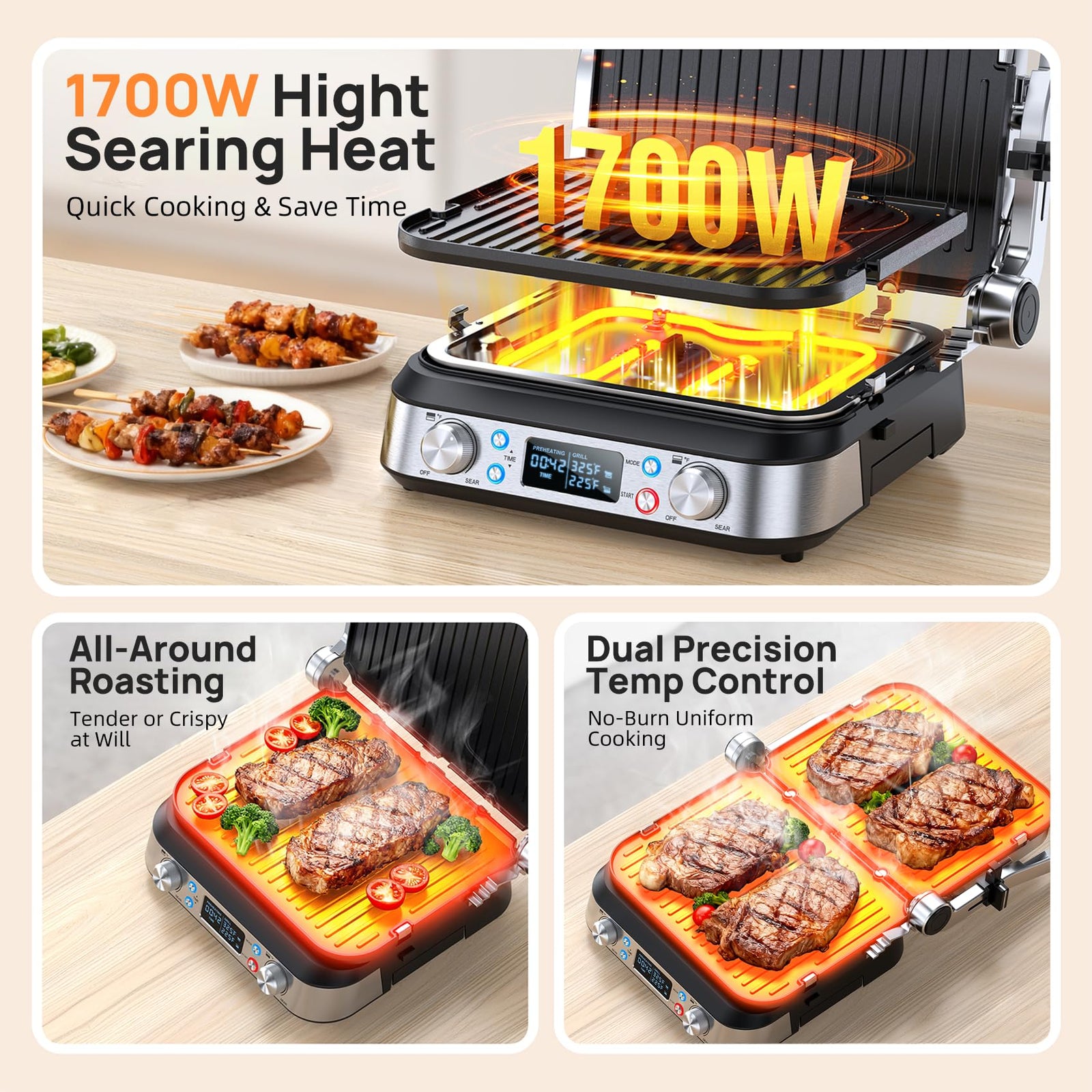 6-in-1 Electric Grill & Griddle 14"